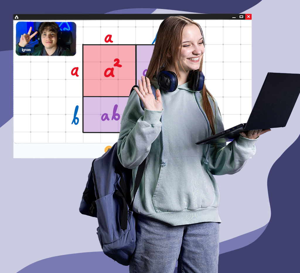 Mokinė mokosi matematikos nuotoliu